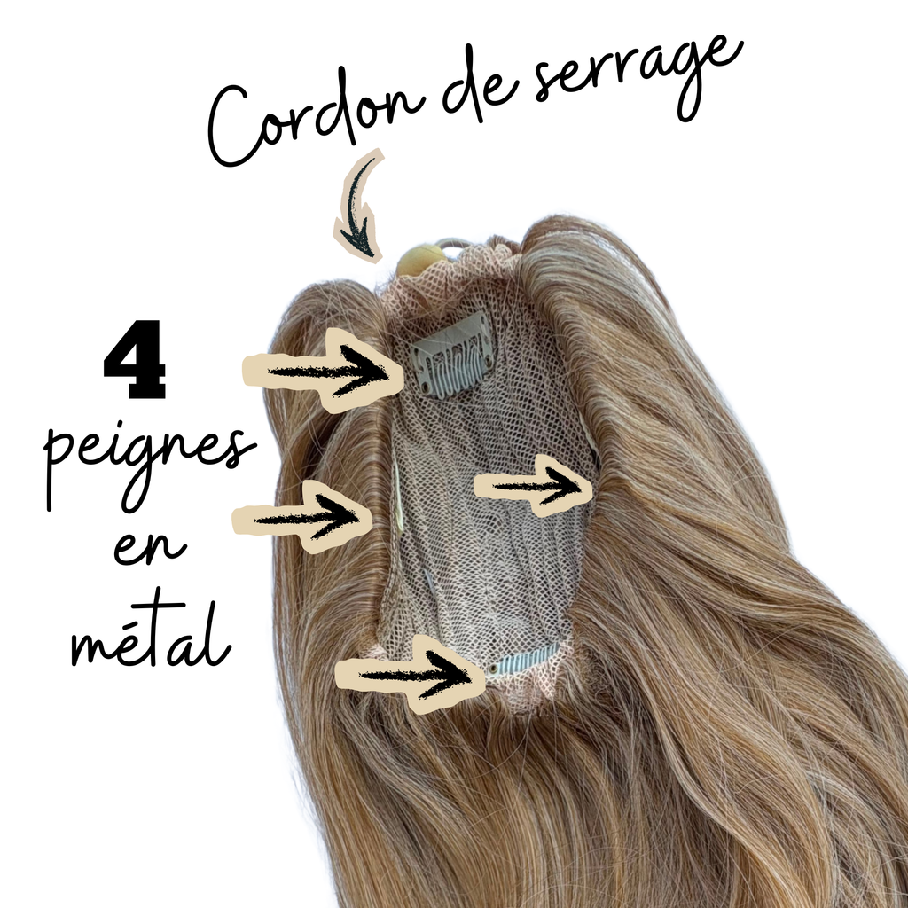 Système d'attache : cordon de serrage + 4 peignes en métal