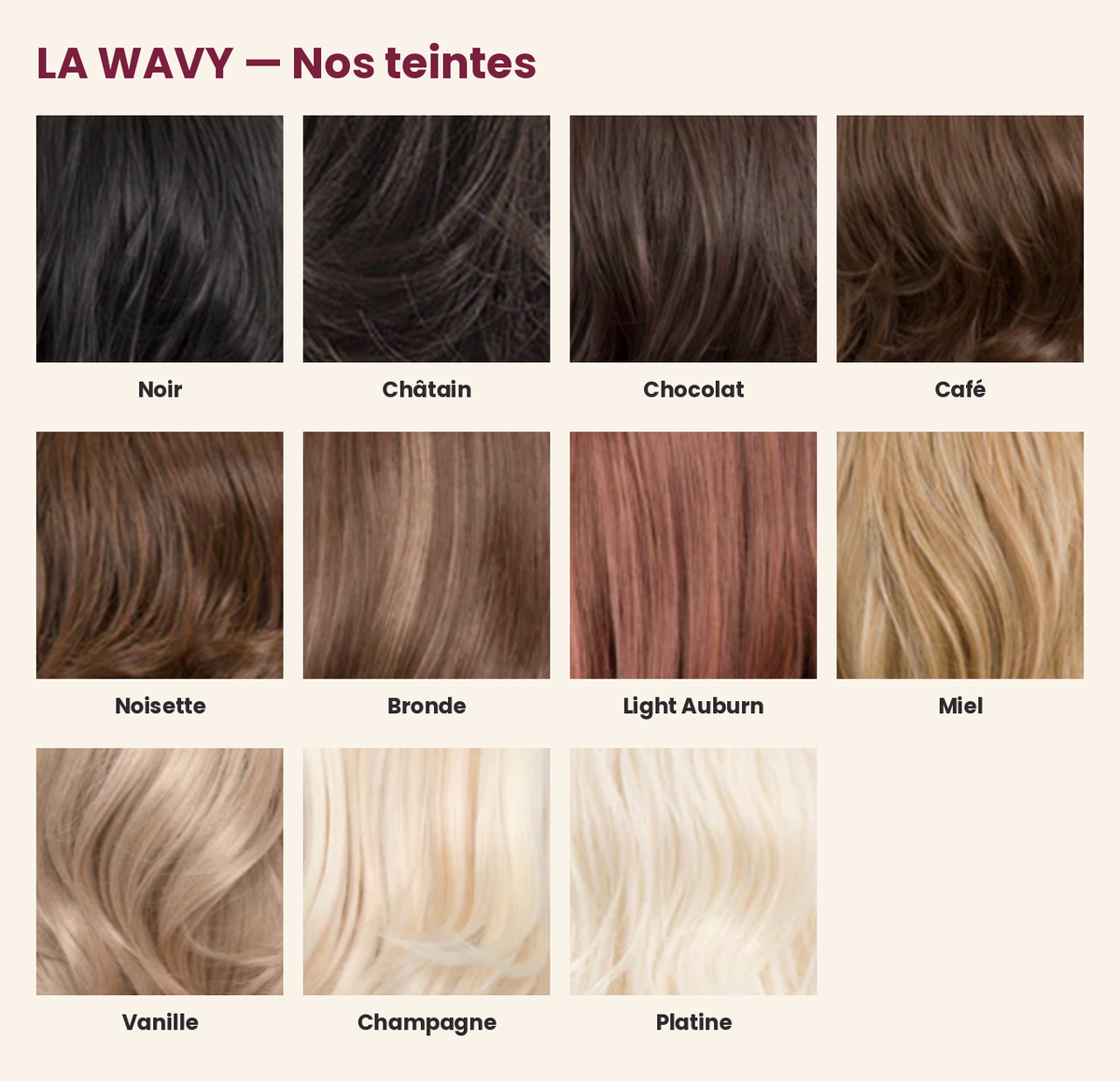 Nuancier La Wavy - teintes du plus foncé au plus clair
