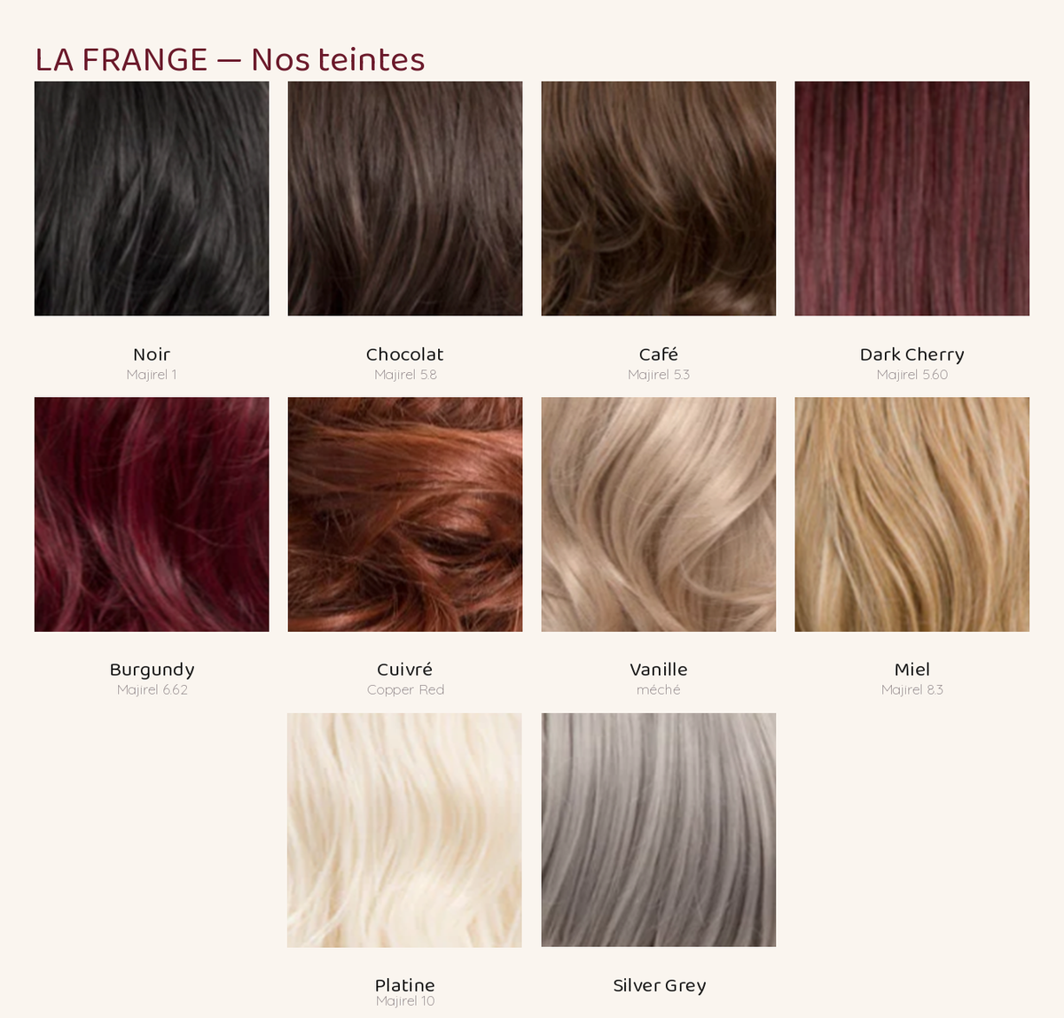 Nuancier des teintes disponibles - La Frange Welthair