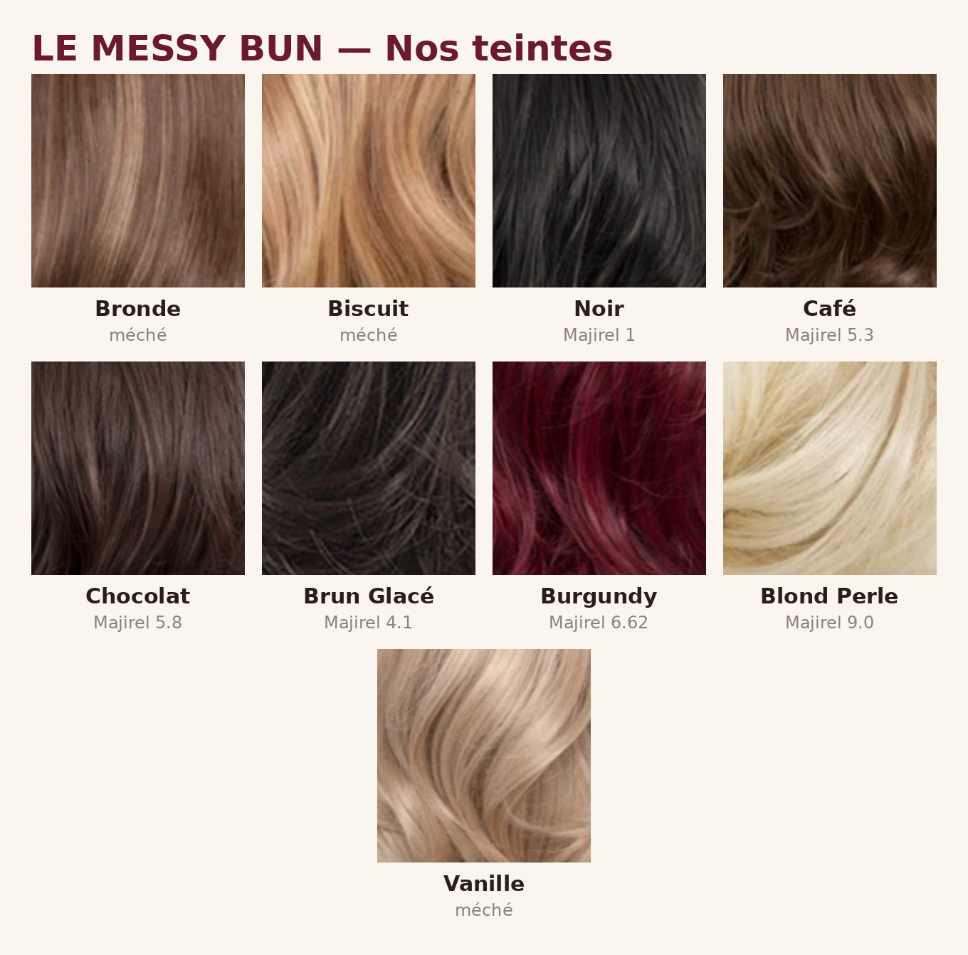 Nuancier Le Messy Bun - teintes + Majirel