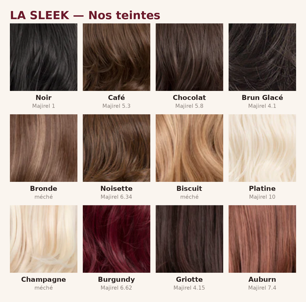 Nuancier La Sleek - teintes + Majirel