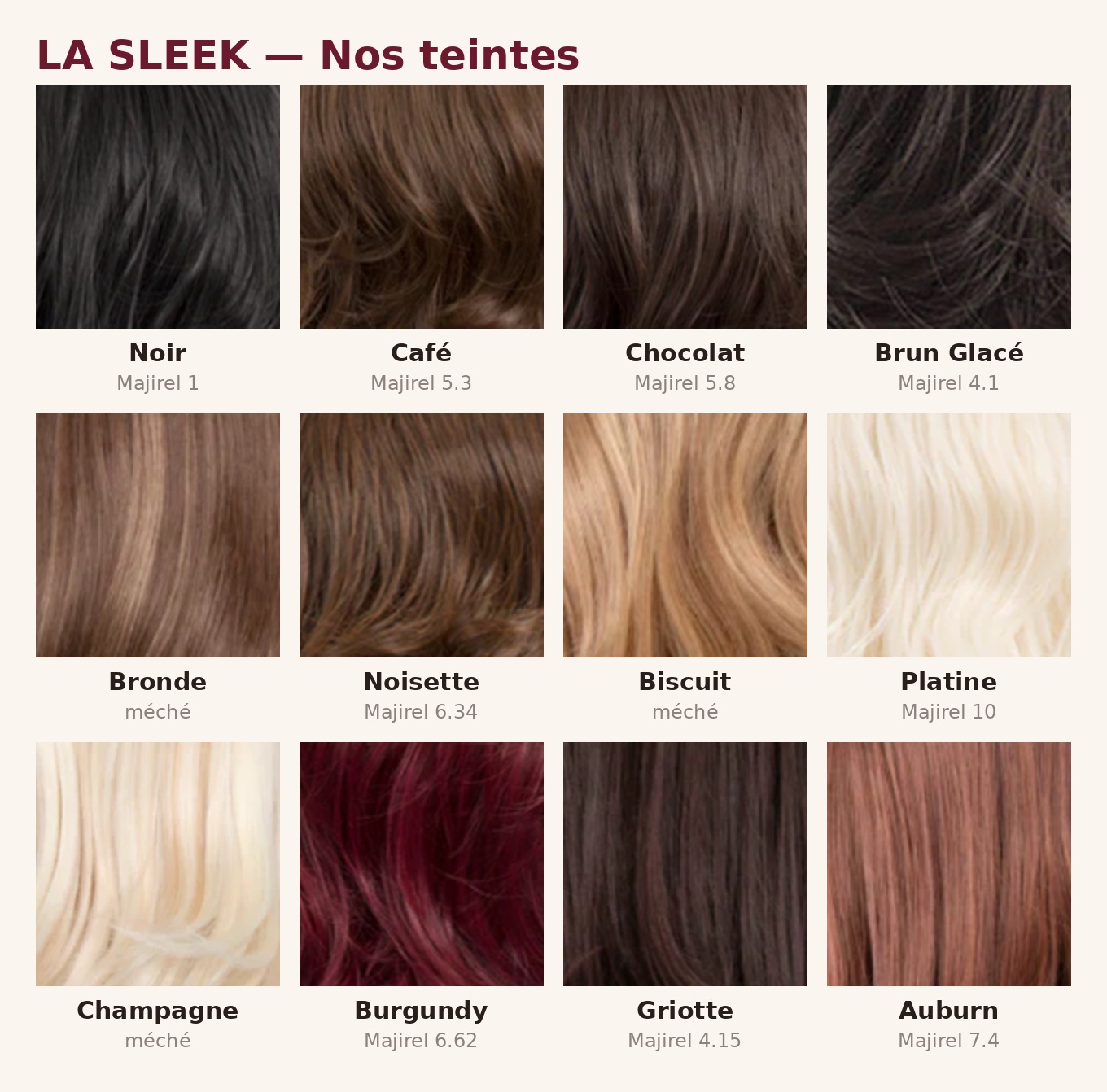 Nuancier La Sleek - teintes + Majirel